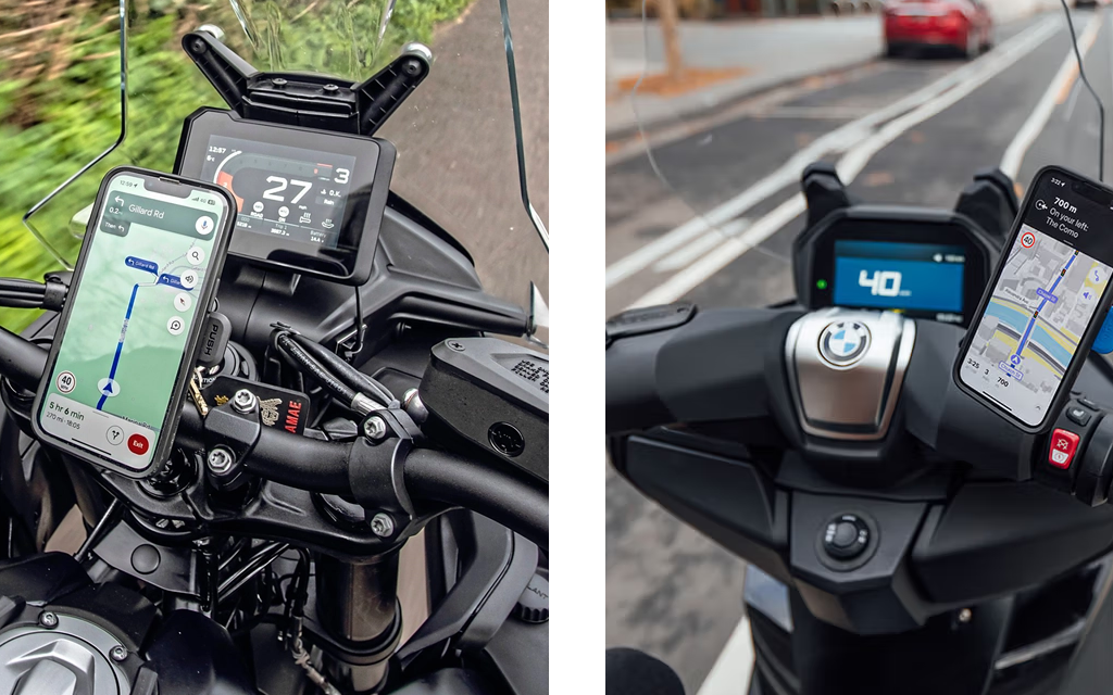 A phone mount on a few bikes